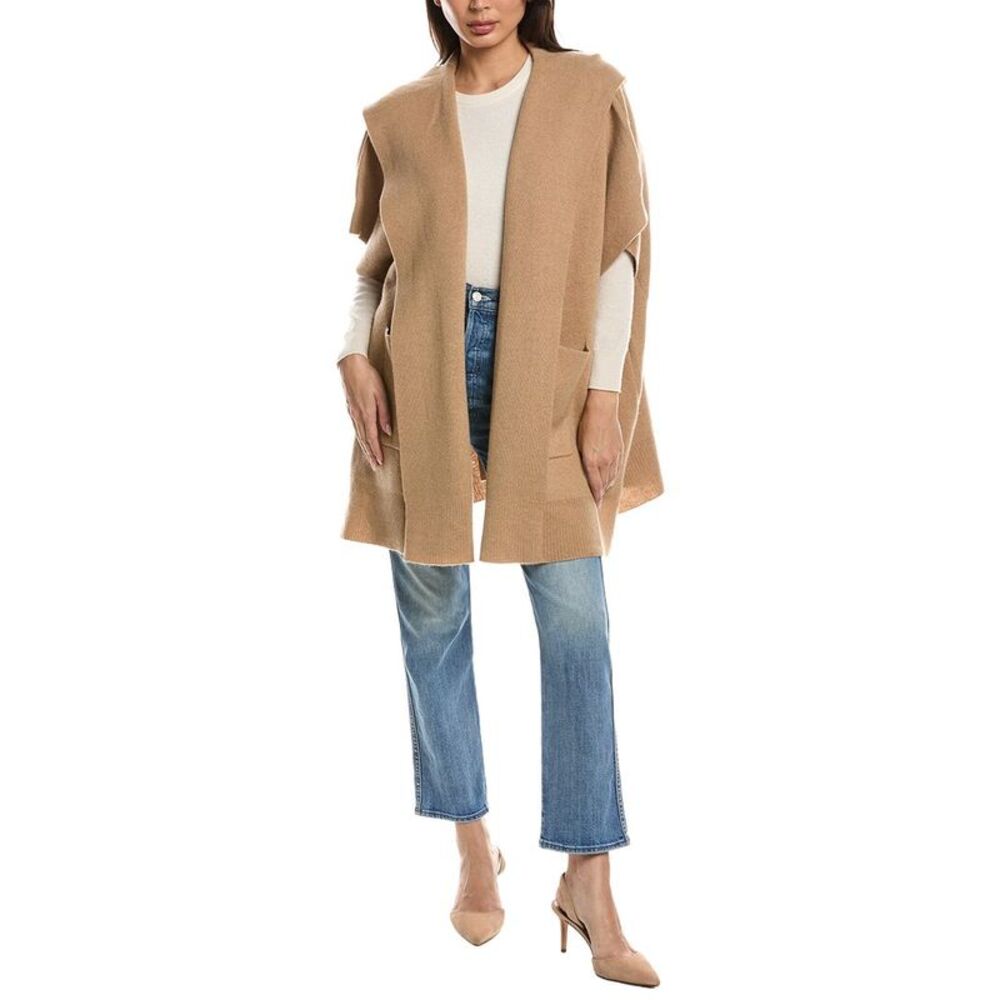 Forte Cashmere Womens  Double Knit Hooded Wool & Cashmere-Blend Cardigan, Brown